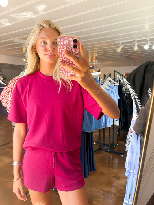 Scuba Short Sleeve Top & Shorts Set Cabernet