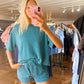 Corded Rib Short Sleeve Tee & Short Pants Set Teal