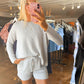 Rib Long Sleeve Tee & Shorts Set Silver