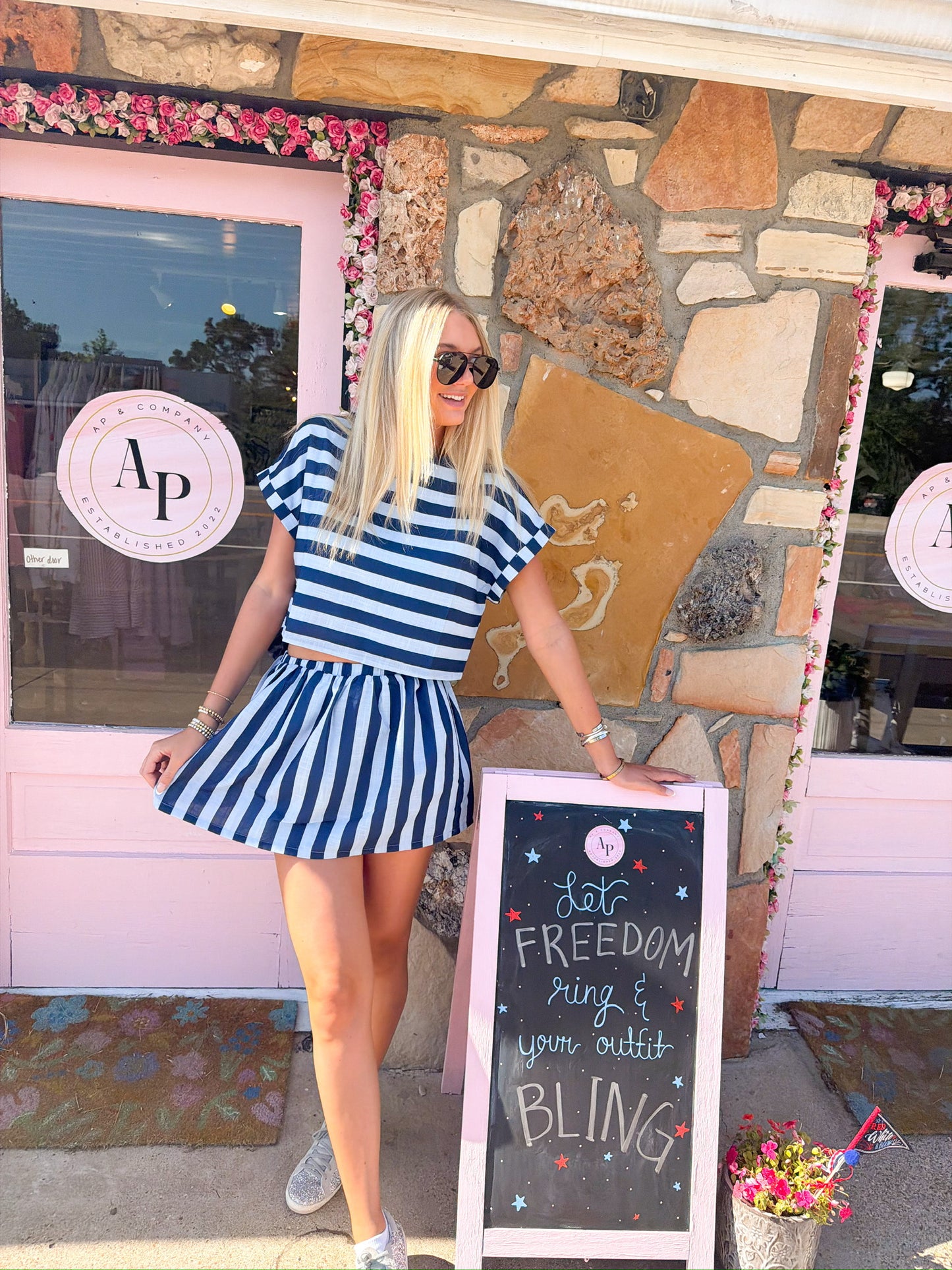 Devin Navy and Blue Striped Set