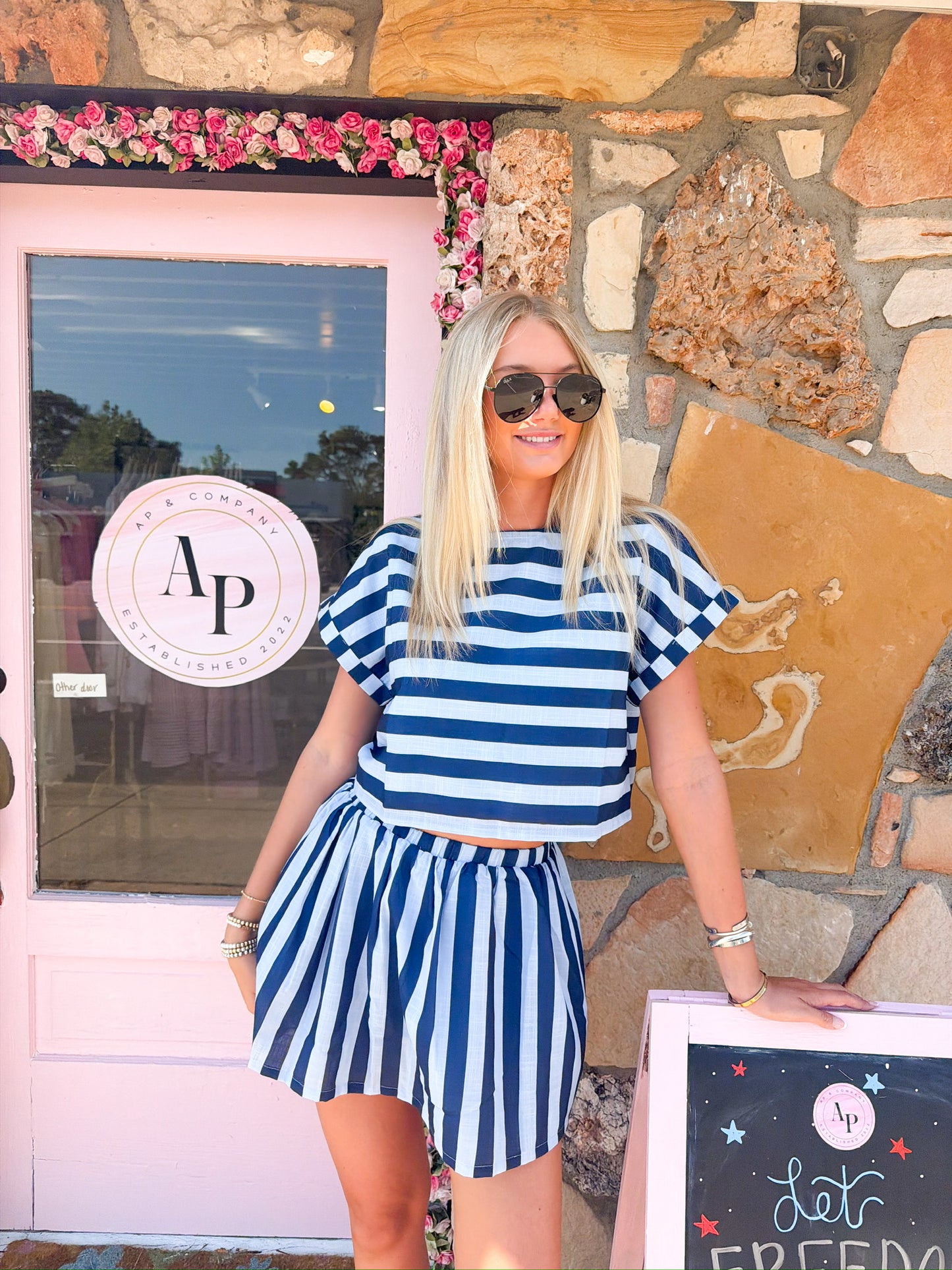 Devin Navy and Blue Striped Set