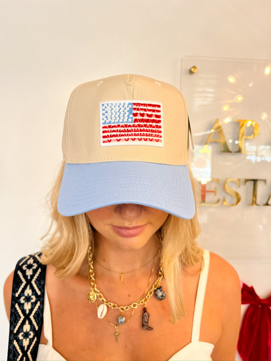 American Flag Two-Toned Fitted Hat