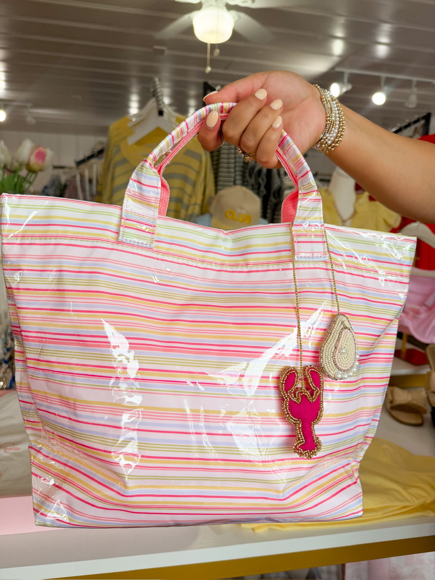 Cabana Clear Coat Tote Pool Party Stripes
