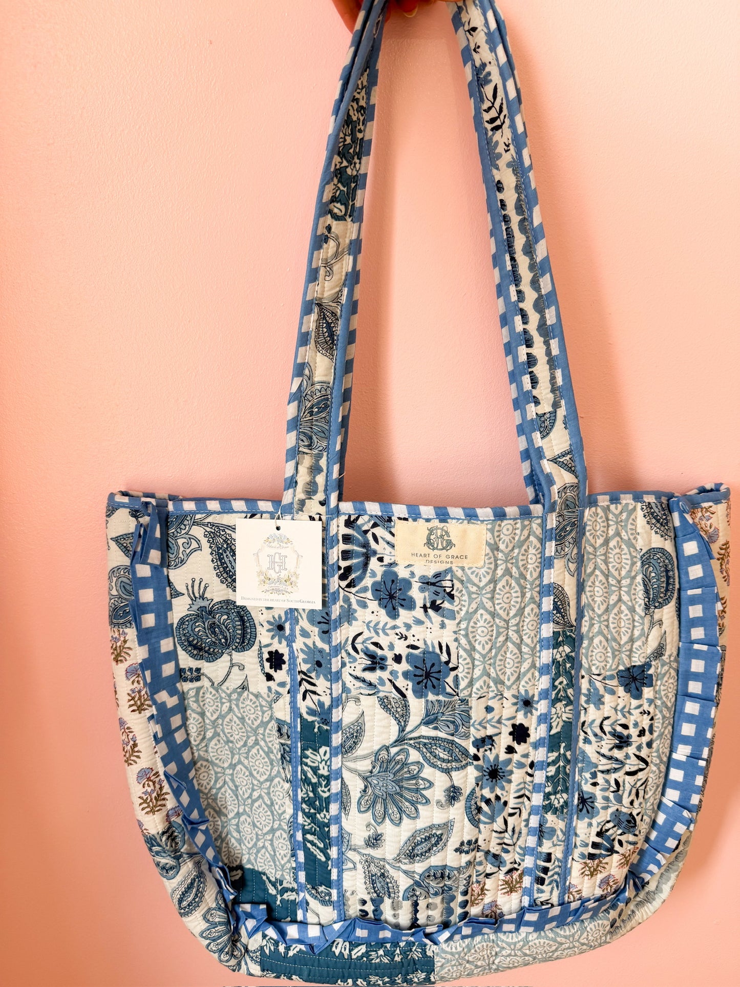Bleu Chapelle | Large Quilted Ruffle Tote Bag