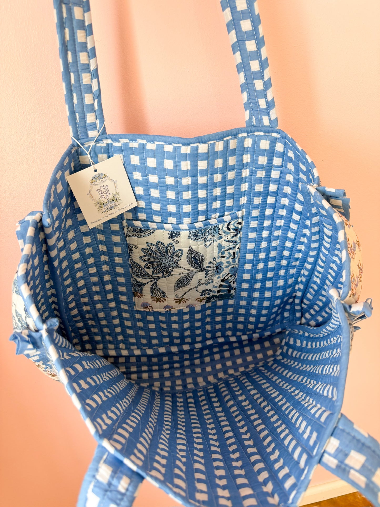 Bleu Chapelle | Large Quilted Ruffle Tote Bag