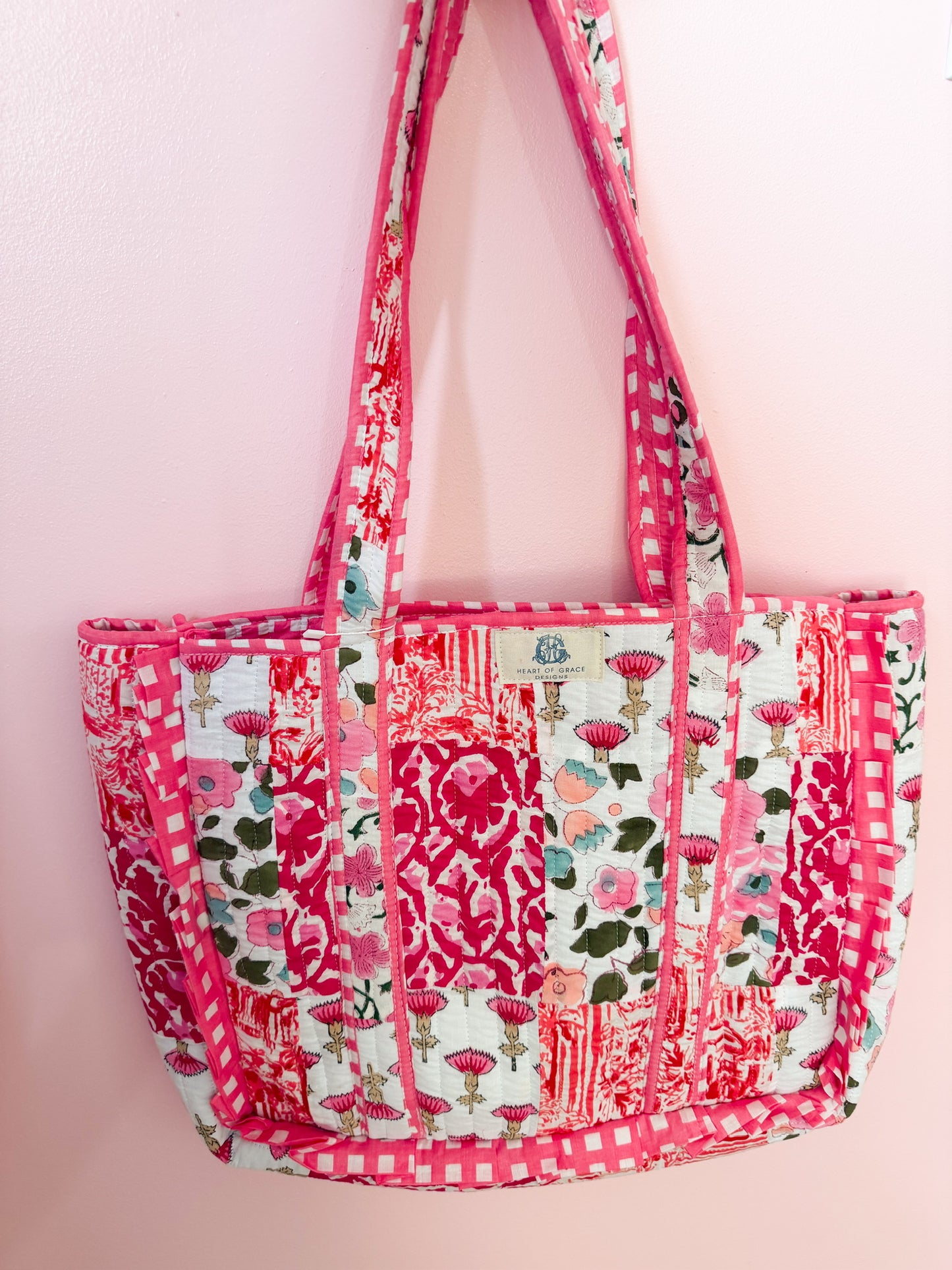 Pink Petale | Large Quilted Ruffle Tote Bag