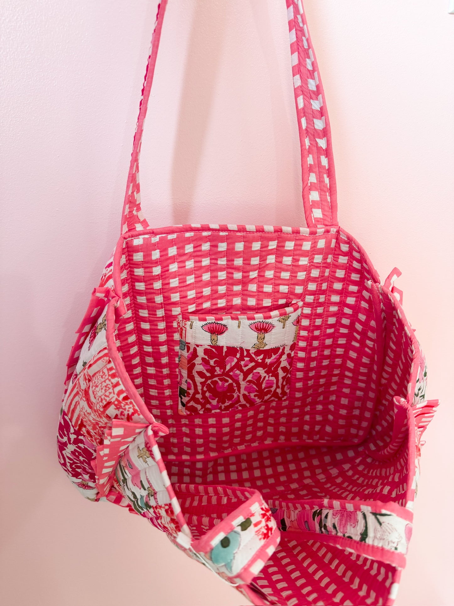 Pink Petale | Large Quilted Ruffle Tote Bag