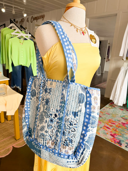 Bleu Chapelle | Large Quilted Ruffle Tote Bag