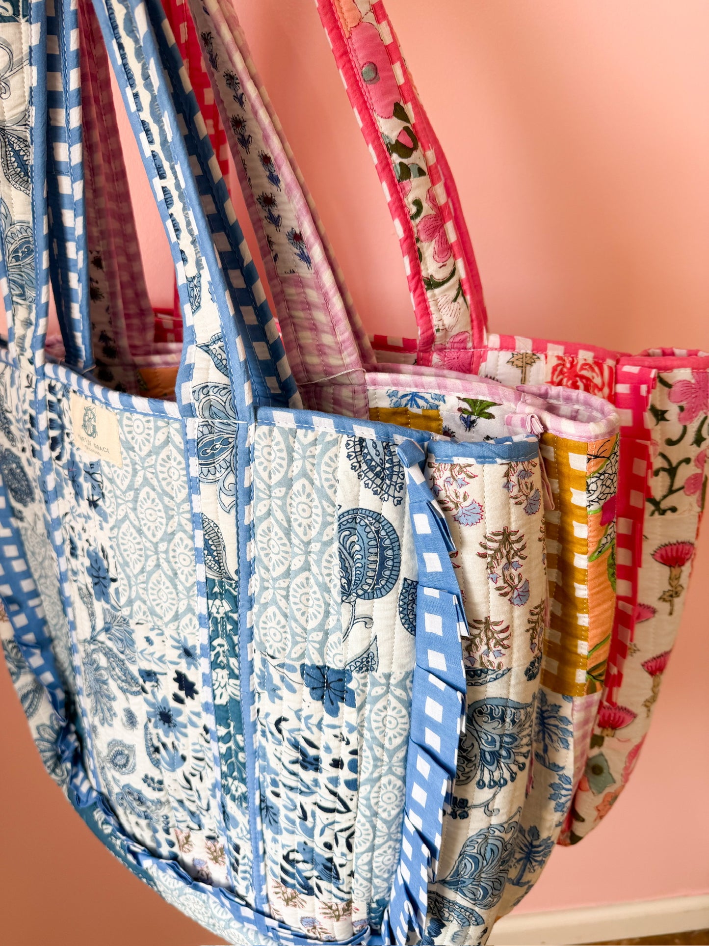 Pink Petale | Large Quilted Ruffle Tote Bag