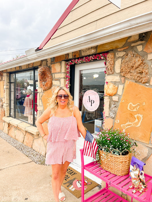 Ginny red striped romper