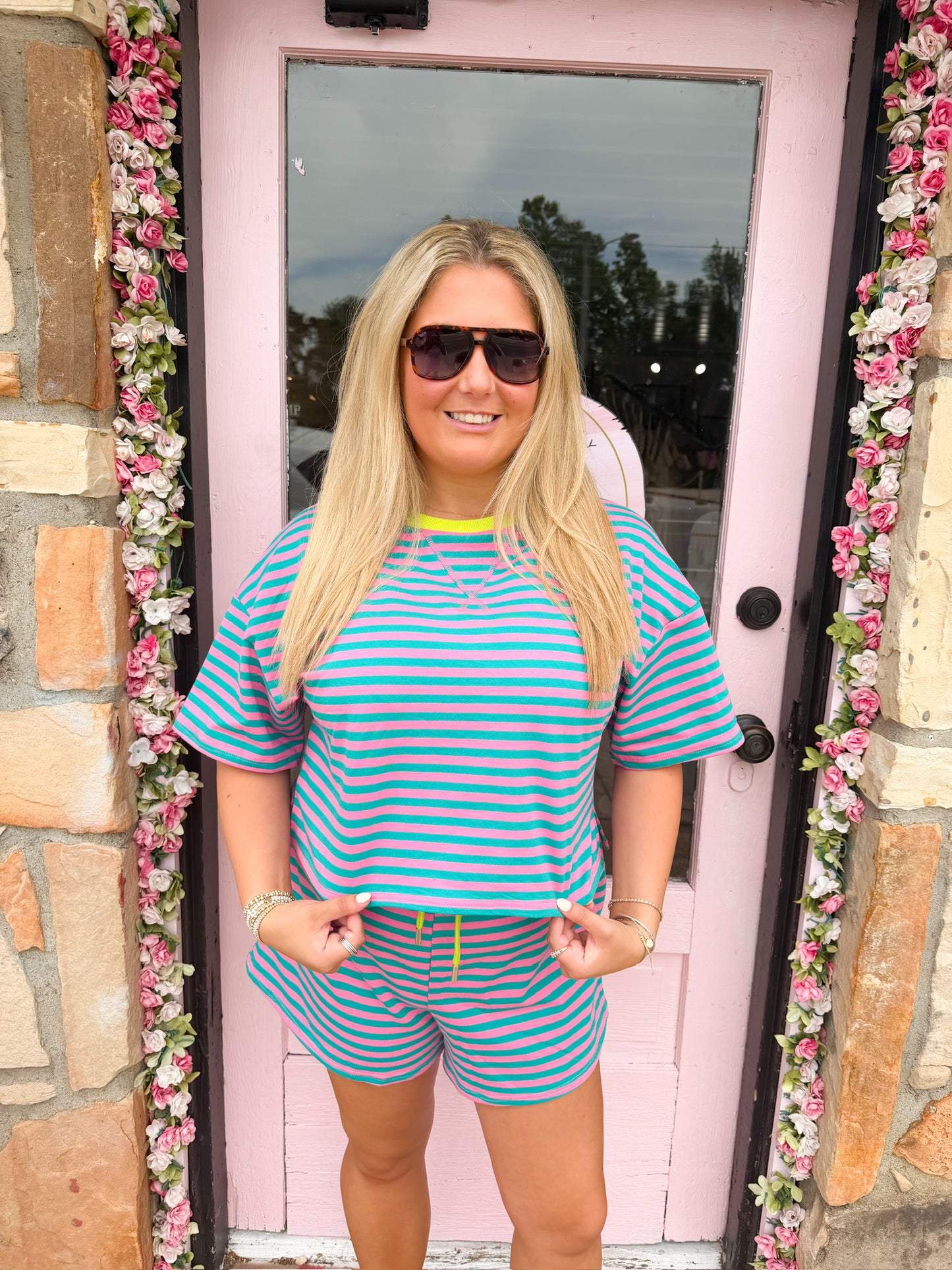 Deann Turquoise Striped Set Top