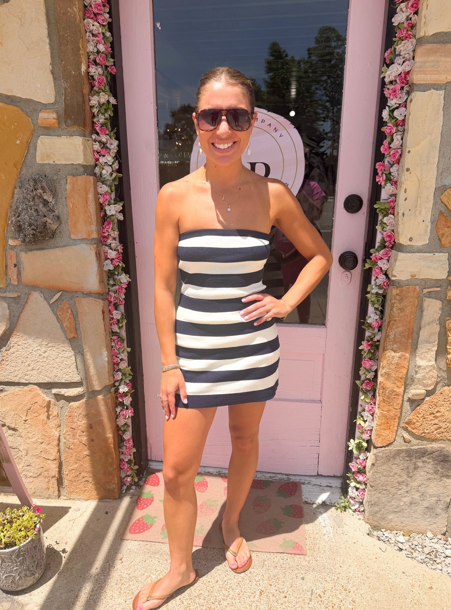 Lara Navy Sweater Striped Dress