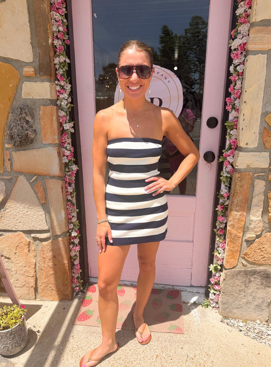 Lara Navy Sweater Striped Dress