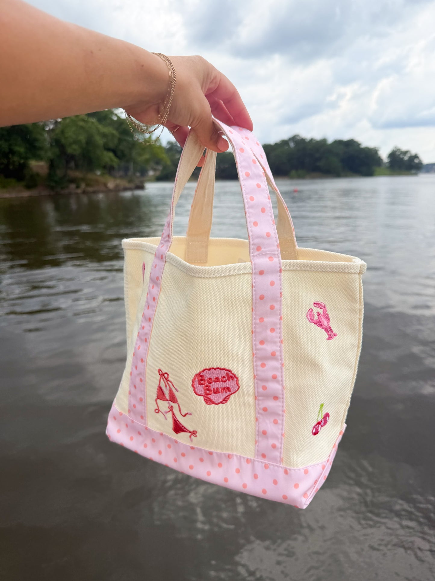 Icon Mini Canvas Tote Pink & Peach Polka Dot