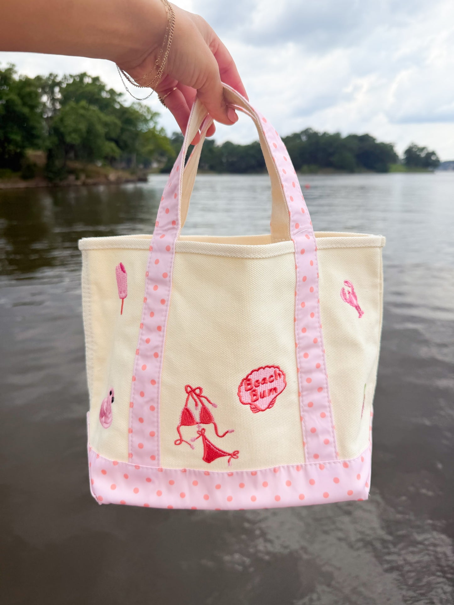 Icon Mini Canvas Tote Pink & Peach Polka Dot