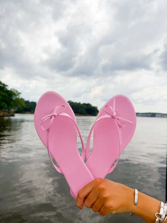 Thin Strap Bow Detail Thong Flat Sandals Pink