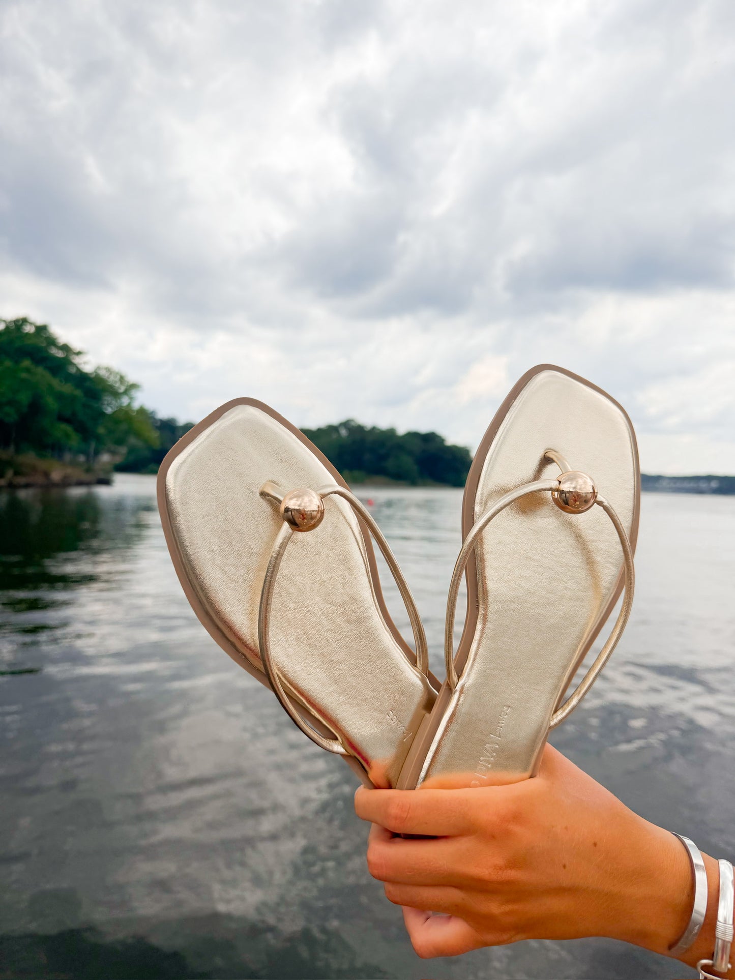 GOLD Minimal Thong Sandals Thin Strap Gold Ball
