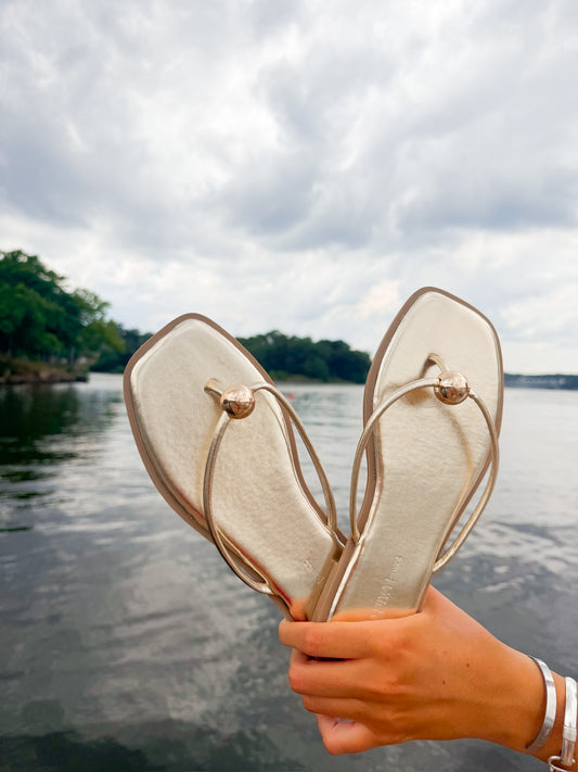 GOLD Minimal Thong Sandals Thin Strap Gold Ball