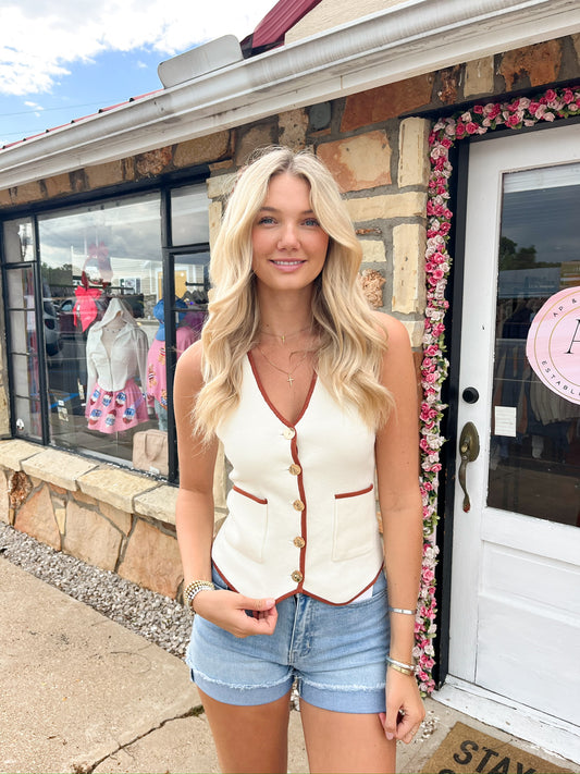 Lara white and brown top