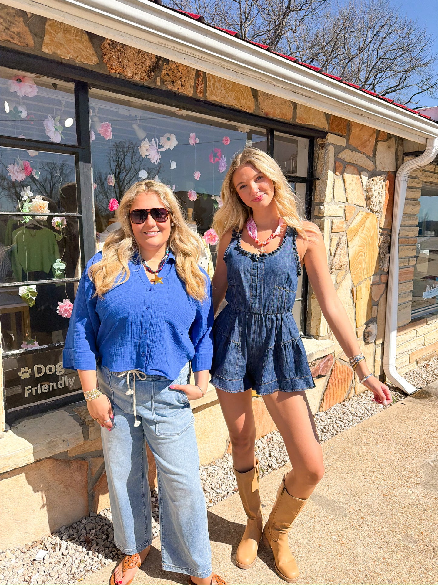 Ocean Denim Ruffle Strap Open-back Romper