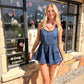 Ocean Denim Ruffle Strap Open-back Romper