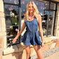 Ocean Denim Ruffle Strap Open-back Romper