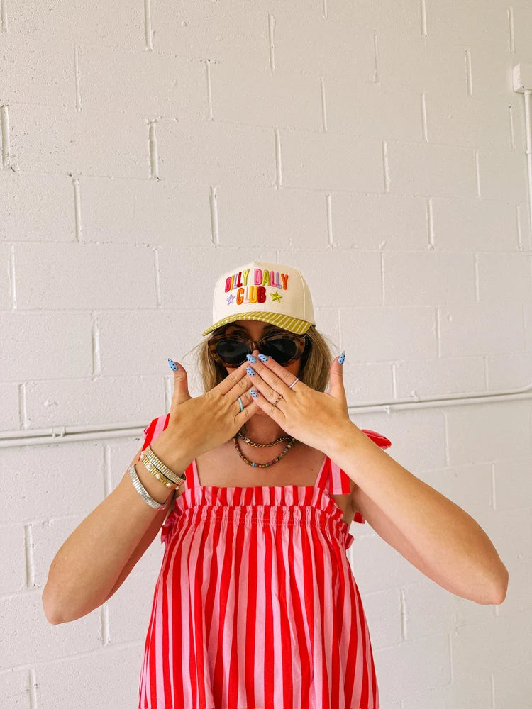 dilly dally club trucker hat - multi / green stripe