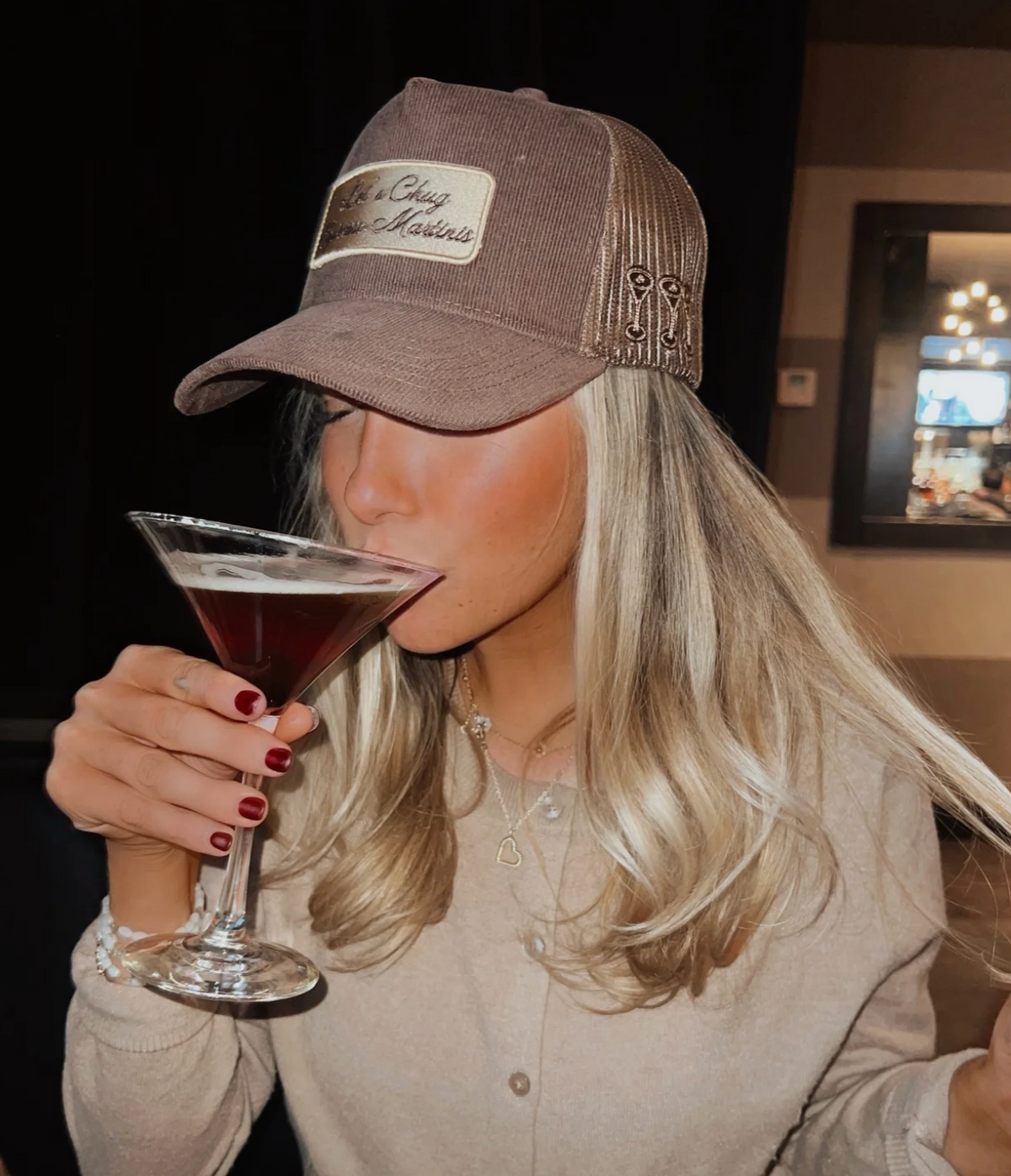 Let's Chug Espresso Martinis - Brown Corduroy Trucker Hat