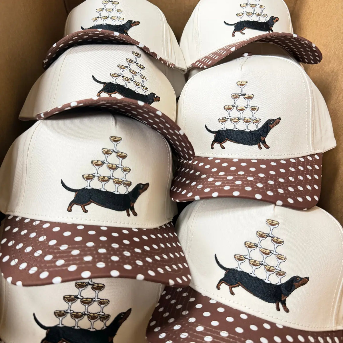 Dachshund Espresso Martini - Brown Polka Dot Trucker Hat