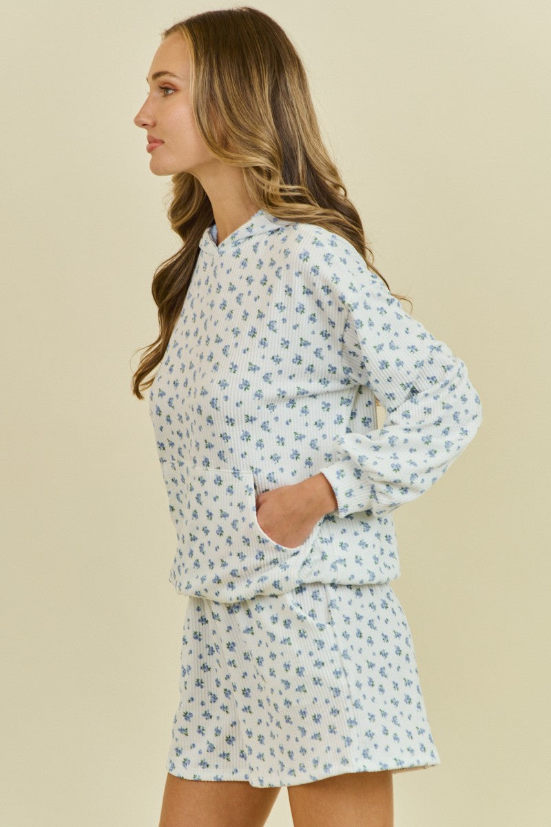 Layla Blue Ribbed Hoodie