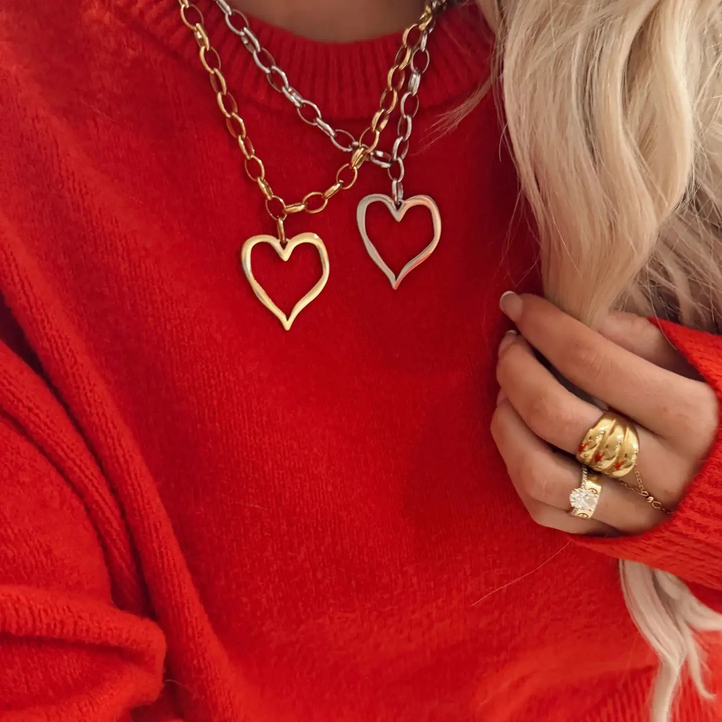 Large Open Heart Necklace Silver