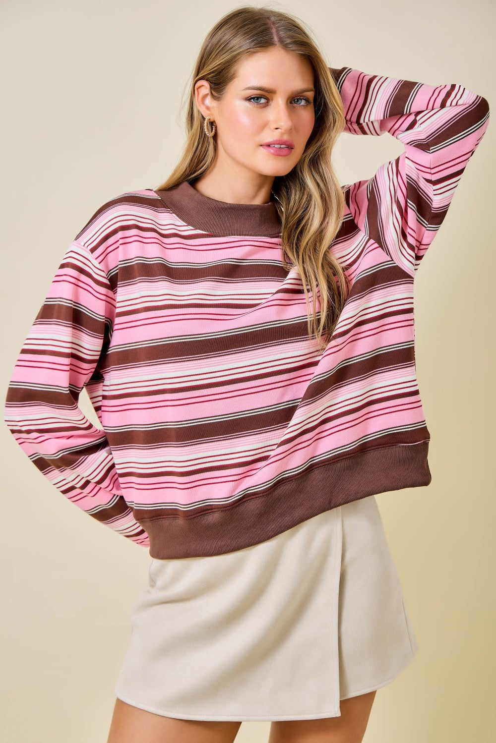 Donna Pink Striped Mockneck