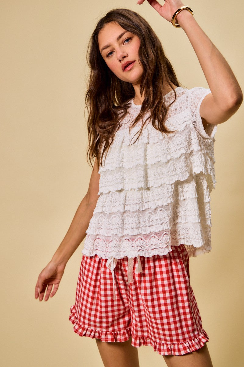 Sally Red Gingham Shorts