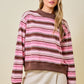 Donna Pink Striped Mockneck