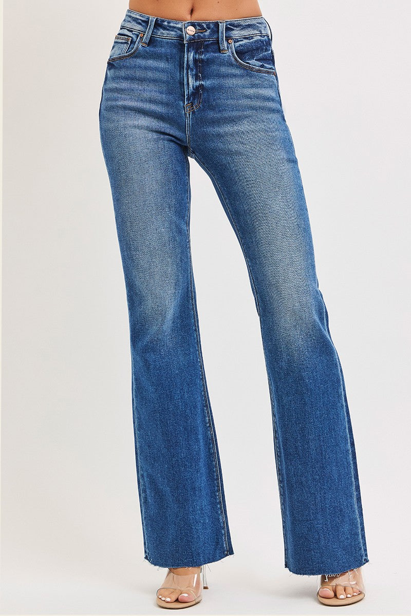 Risen High Rise Flare Jeans With Raw Cut Hem
