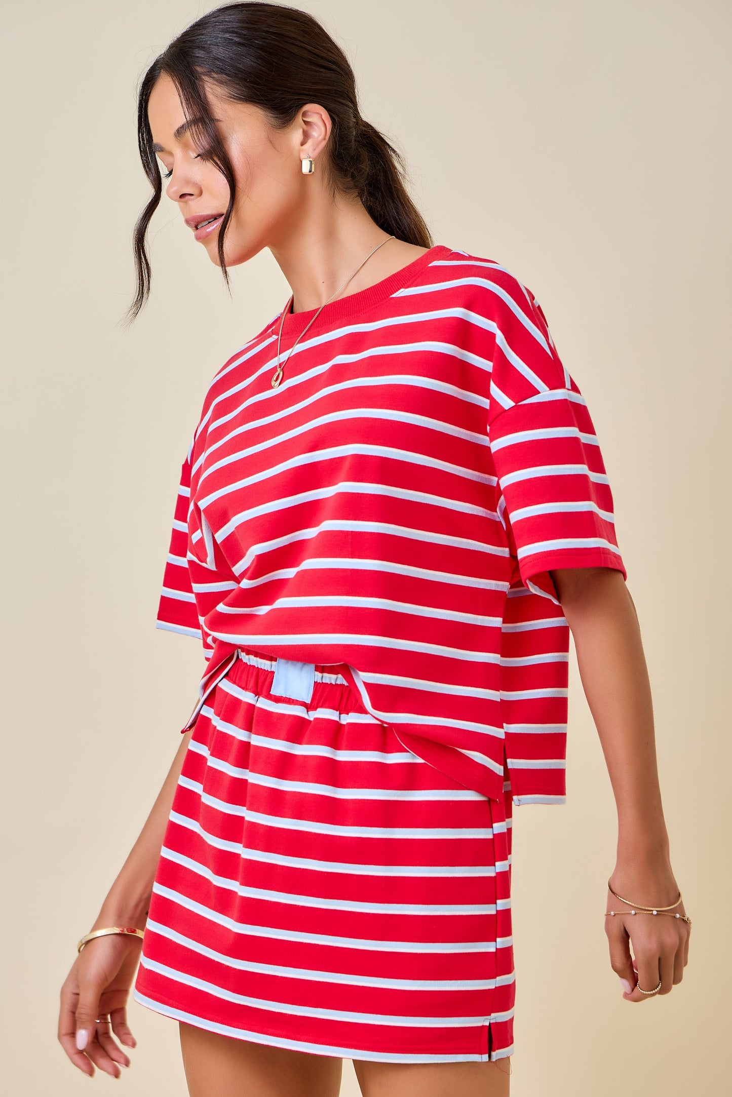 Dylan Striped Set Top Red