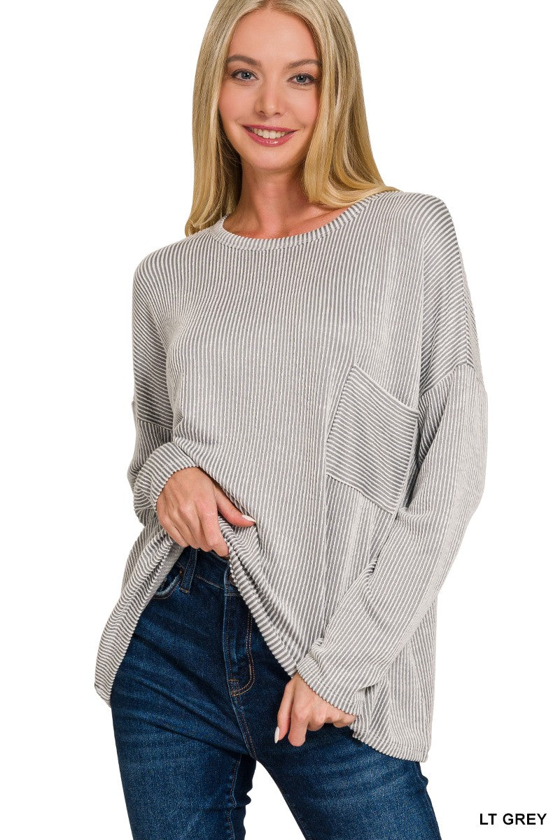 Ribbed Long Sleeve Top Grey