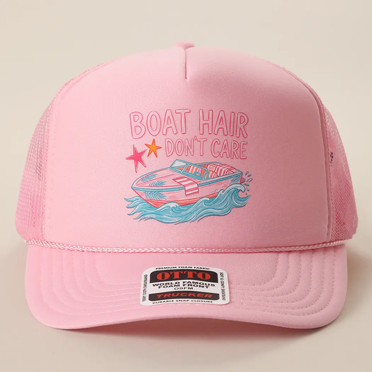 Boat Hair Don't Care Foam Mesh Trucker Hat Pink
