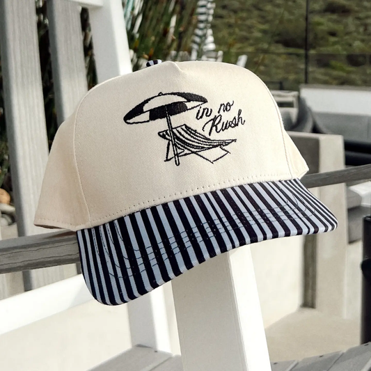 In No Rush- Black Striped Bill Embroidered Hat