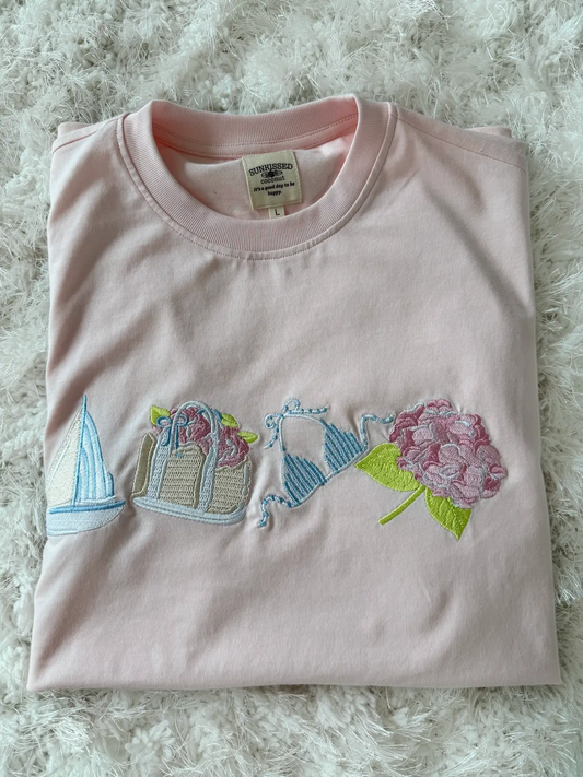 Pale Pink Old Harbor Garden Embroider Tee