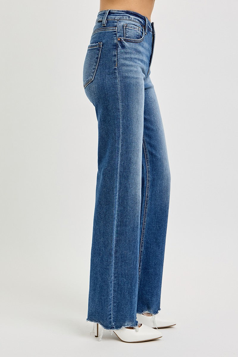Risen High Rise Wide Leg Raw Cut Hem