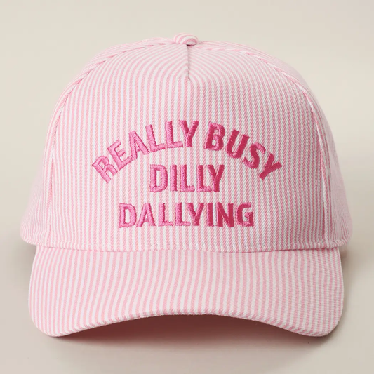 Really Busy Dilly Dallying Embroidered Seersucker Stripe Hat