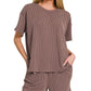 Corded Rib Short Sleeve Tee & Short Pants Set Brown