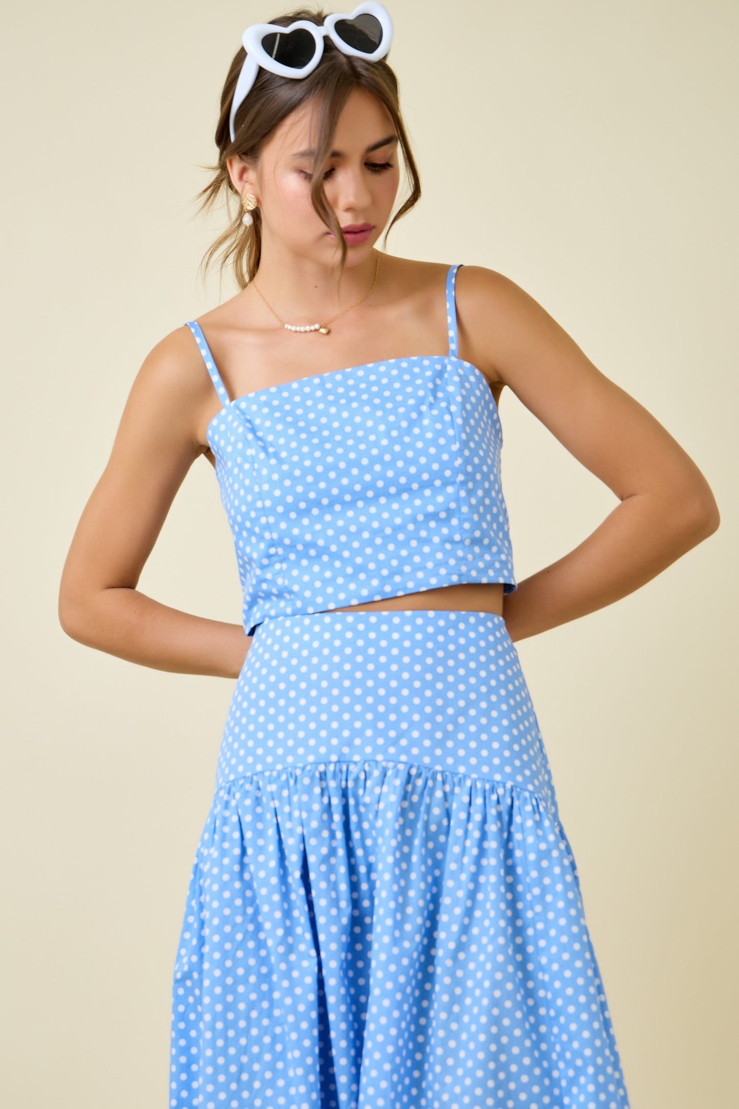 Delaney Blue Dot Crop Top