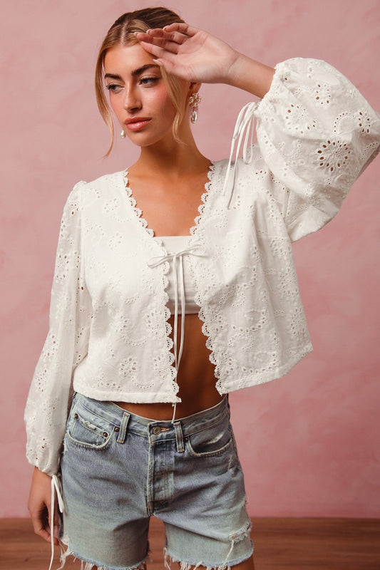 Sarah off white floral eyelet top