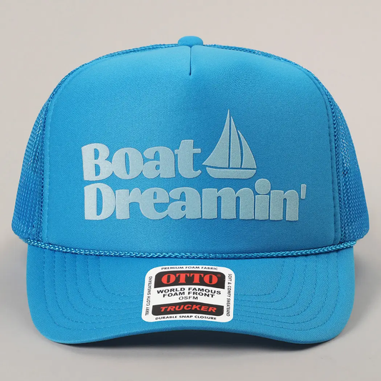 Boat Dreamin' Text Logo Printed Mesh Back Cap Blue