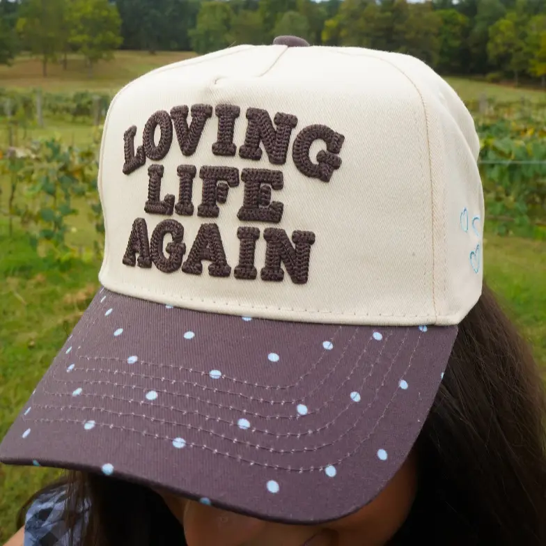 Loving Life Again - Brown & Blue Polka Dot Trucker Hat
