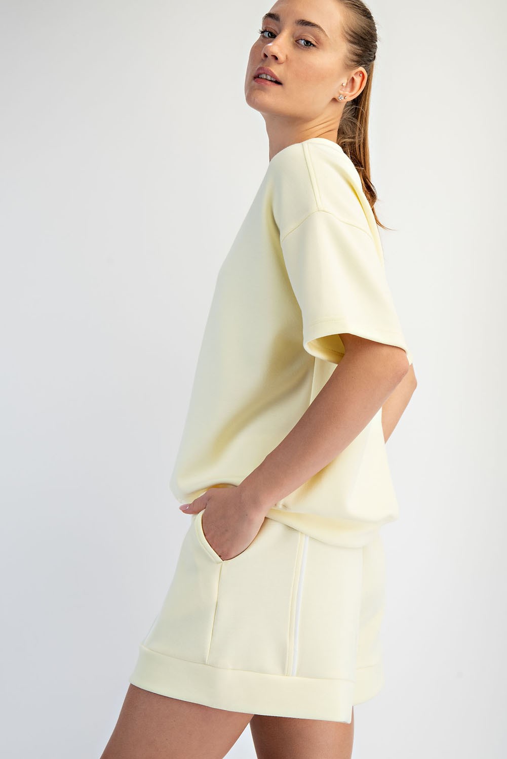Modal Piping V Neck Top Lemon