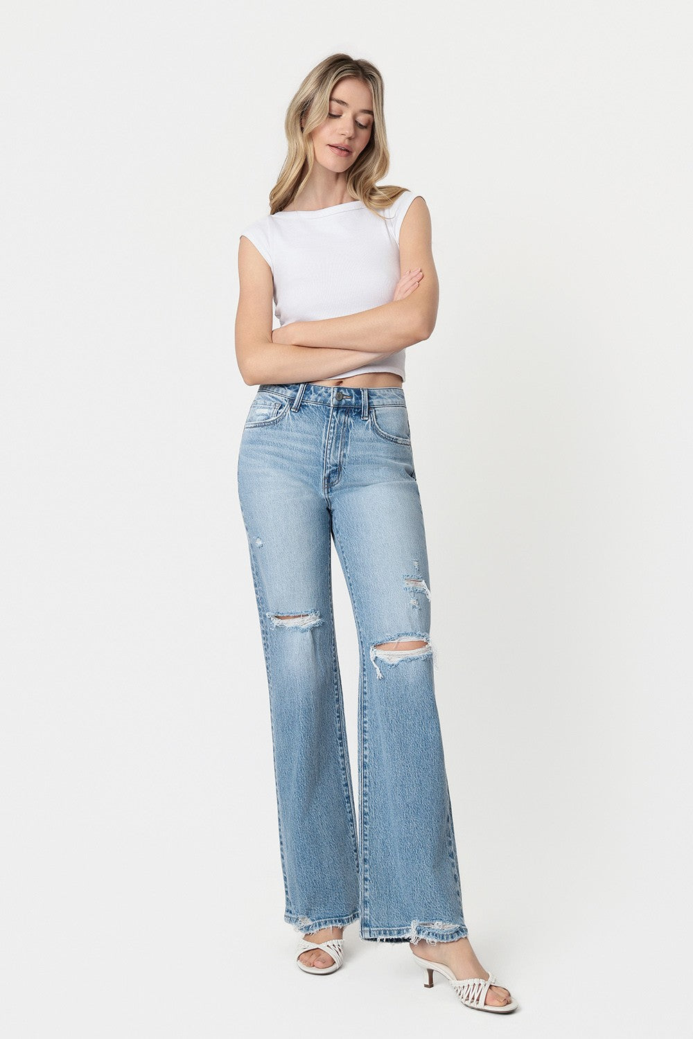 Vervet Super High Rise Distressed Vintage Flare Jeans
