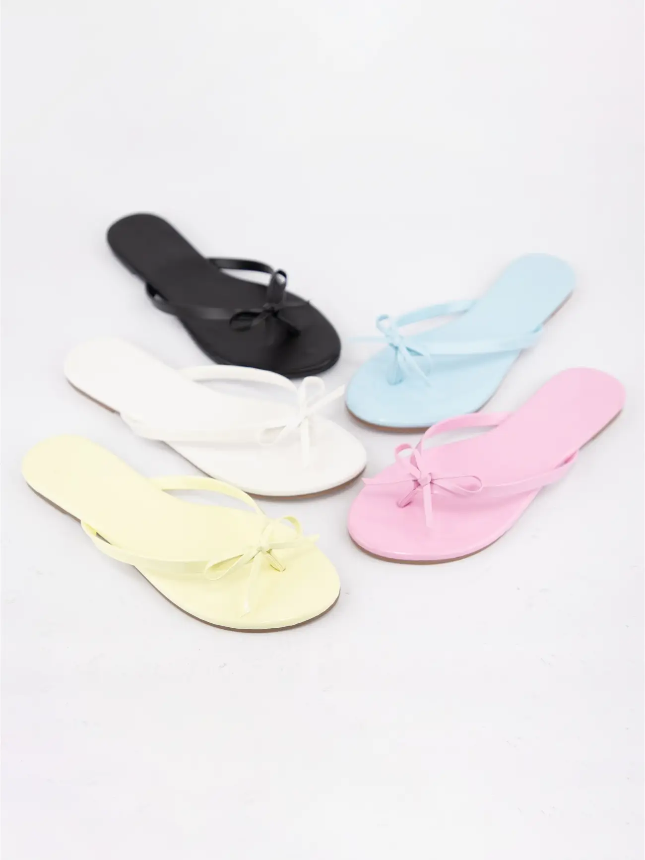 Thin Strap Bow Detail Thong Flat Sandals Pink
